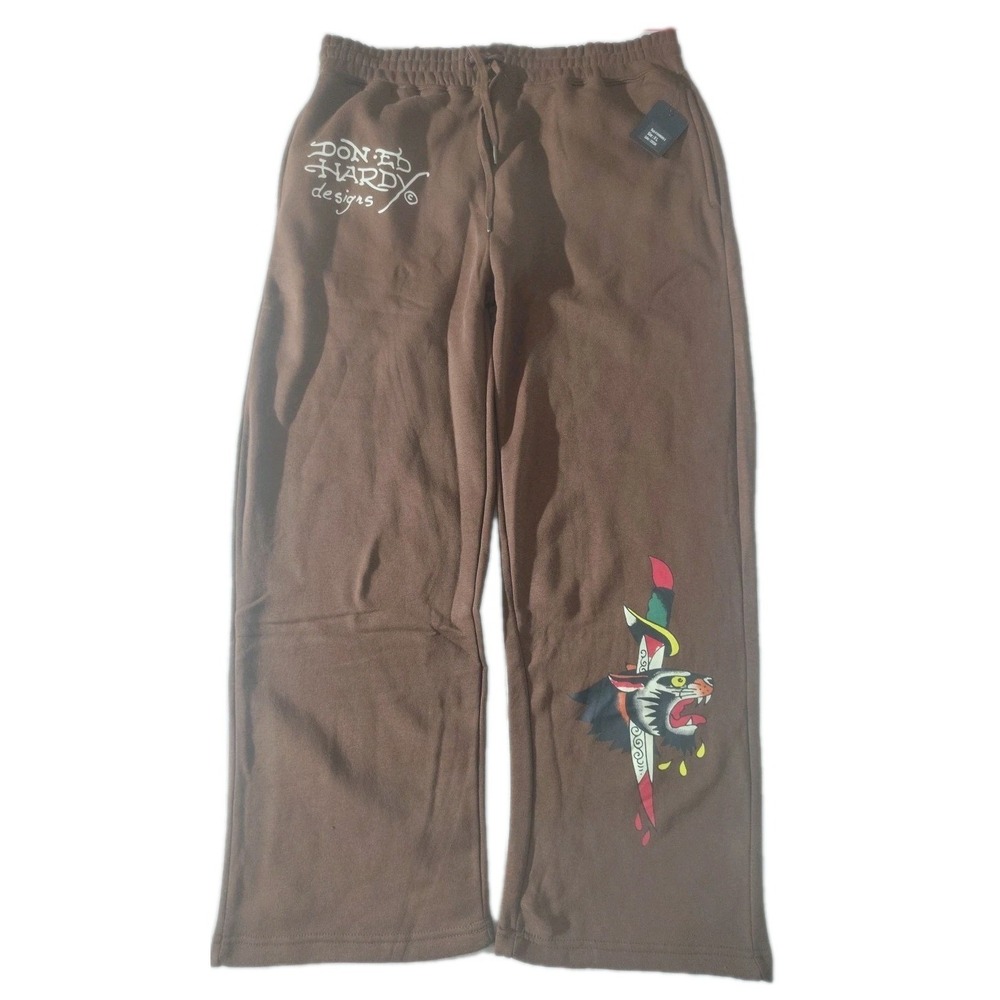 Ed Hardy Panther Tiger Bootcut Sweatpants Size XL Cocoa Style‎ EHM8005-2